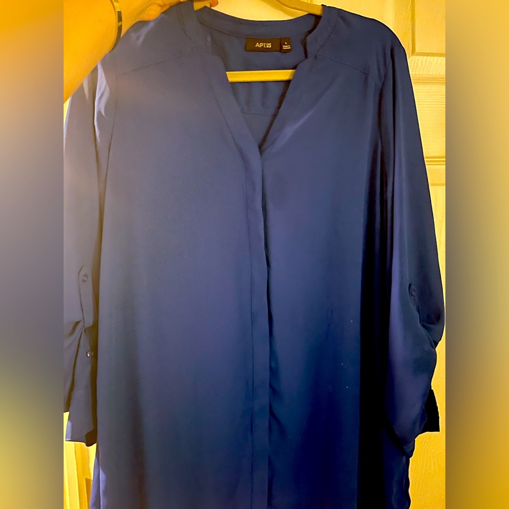 Silk royal blue long sleeve blouse